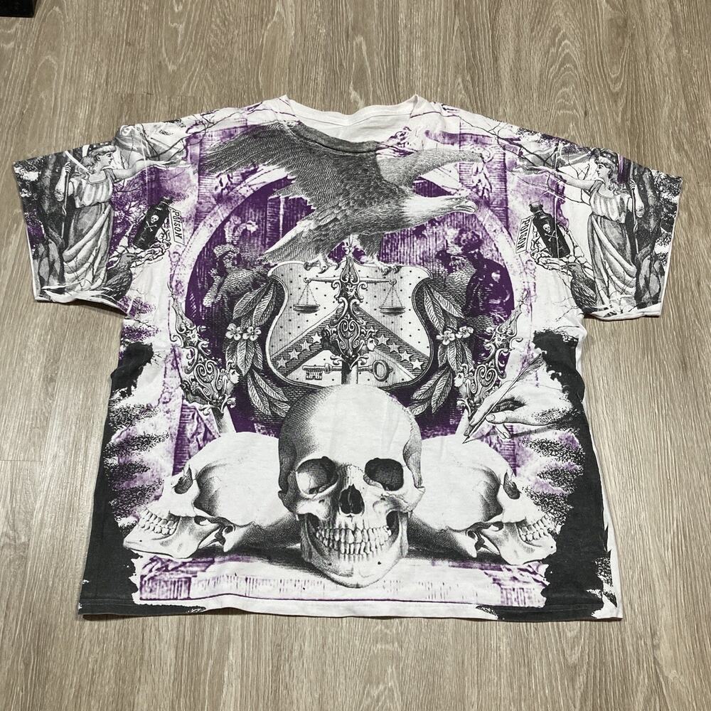 Skull Shirt 2XL 90s 00s Y2k Eagle Liberty Streetwear Skeleton Mega Print Emo Tee
